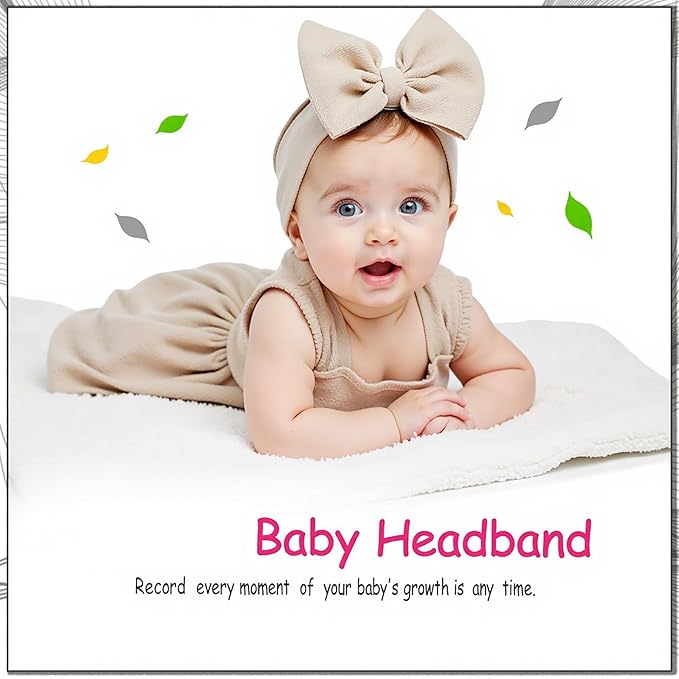 Baby Girl Bows Newborn Headband 0-6 Months Infant Big Bows for Birthday/Baby Shower/Photography/Baby Gifts (Black&Beige)