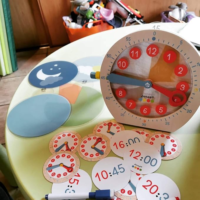 Janod Learn to Tell Time - Wooden Educational Teaching Clock - Ages 5+ - J05076