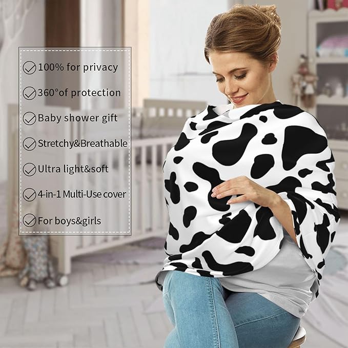 Cow Print Baby Stuff Car Seat Covers Baby Multi-Use Car Seat Canopy Carrier Cover, Breathable Breastfeeding Cover Boys & Girls