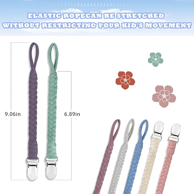 7 Pcs Braided Pacifier Clip Baby Girls for Boys, Handmade Cotton Pacifier Holder Binky Clips Fits All Pacifiers Modern Unisex Smoother Clip Baby Gifts