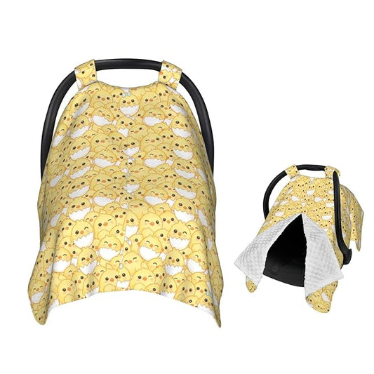 Cute Little Yellow Chicken Baby Car Seat Canopy Nursing for Breastfeeding Multi-Use Infant Stretchy Carrier Carseat Winter Cover for Newborn Girls Boys