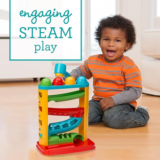 Infantino Bop & Drop Ball Tower - STEAM Educational Play, Hand-Eye Coordination Skills, and Cause and Effect Play for Babies & Toddlers, 12M+