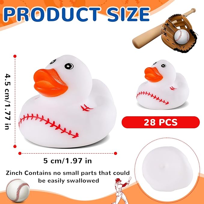 SCIONE 28 Pcs Baseball Rubber Ducks Bulk - 2 Inch Sports Theme Duckie Toys for Bath and Pool - Small Duck Figurines for Kids Birthday Party Favors, Classroom Rewards, Goodie Bag Fillers and Carnival