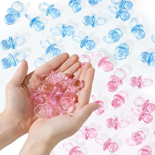 36 Acrylic Pacifiers for Baby Shower Game Boy and Girl, 1.75 Inch Cute Baby Shower Pacifiers for Baby Shower Decoration DIY, Gender Reveal Party Table Scatter, Baby Shower Favors (Blue&Pink)