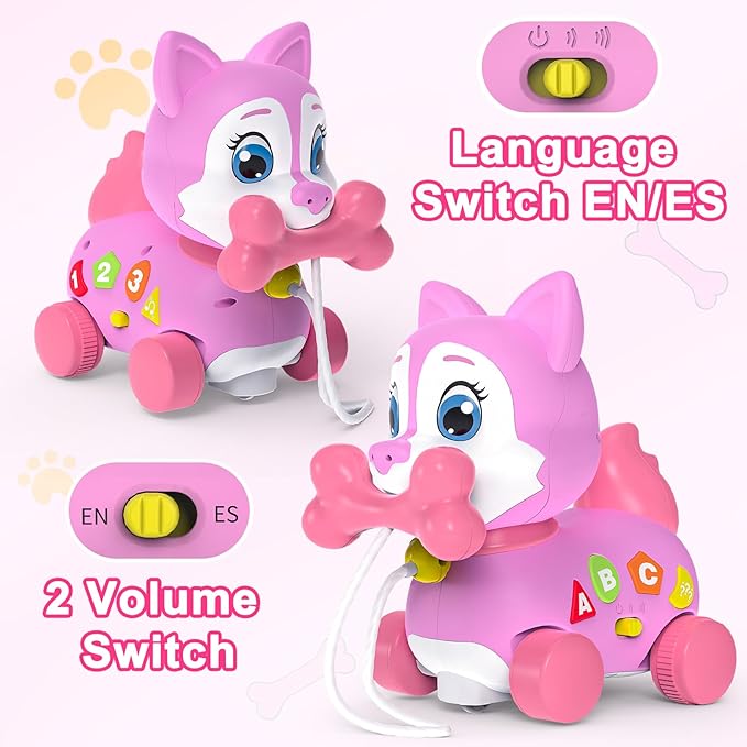 Musical Puppy Toy 6-12 Months,Baby Bilingual Toddler Learning for 1+ Year Old Girl Gift,Baby Crawling Toys,Infant Tummy Time Toy, 1st Birthday Gift Christmas for Newborn Girl Boy Age 1-2