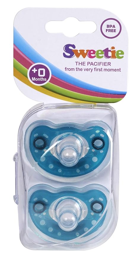 Sweetie Silicone Pacifier Refuser Soother 100% Silicone BPA Free 2 Count (Turquoise)