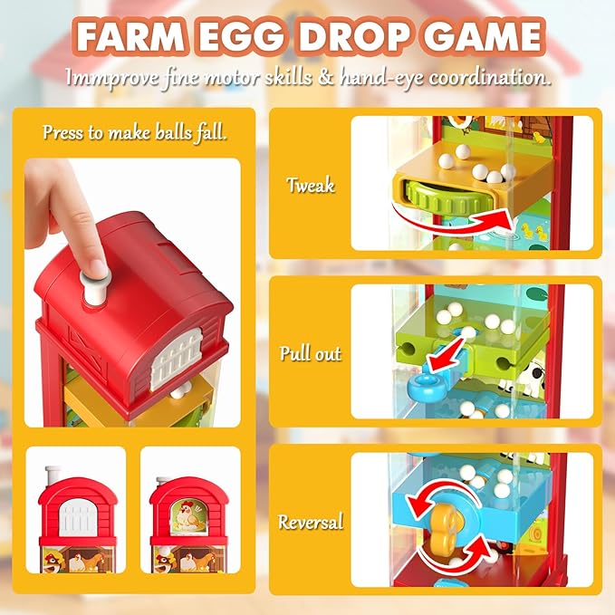Baby Montessori Toys for 3 4 5 6 7 Year Old, Toddler Farm Egg Ball Drop Toy, Cause & Effect Educational Busy Board, Outside Sensory Toy for Kids 3-5, Xmas Birthday Gift for Baby Boy Girl
