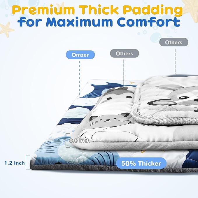 omzer Baby Play Mat, 47x47 Inch Removable & Machine Washable Cover for Easy Clean, 1.2" Thick Elasti-Foam Playpen Mat for Infants Toddlers, Non-Slip Floor Cushion for Safe Crawling - Blue