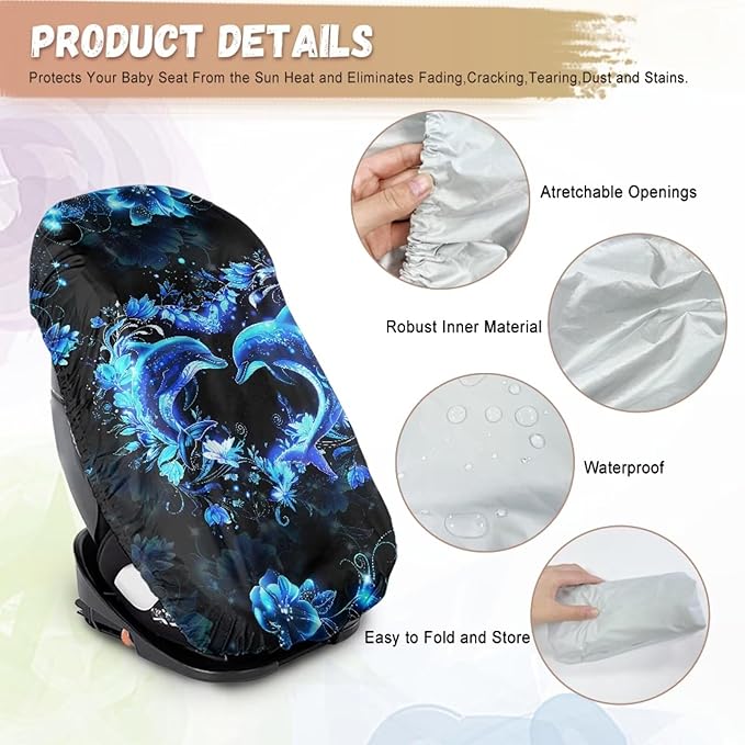 Car Seat Cover for Baby Carseat, Wear-Resistant Dolphin Car Seat Sun Shade Cover, Easy to Install, Universal Sun Protection Reflector UV Ray Helpers