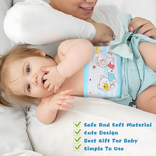 Beavorty Newborn Belly Band 4Pcs Infant Navel Belt Cotton Umbilical Cord Wrap Cartoon Soft Baby Belly Button Band for Colic Relief and Tummy Protection