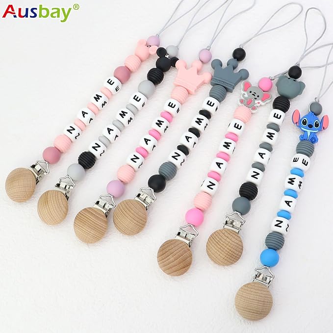 Personalized Pacifier Clip with Name and Customizable Teether Rattle (Colorful)