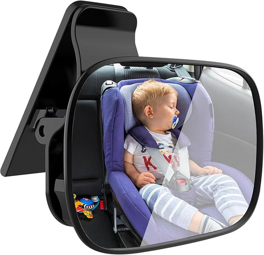 Baby Car Mirror, Universal Car Interior Rearview Baby Mirror for Car with Wide Angle Convex Mirror, 360 Degree Adjustable Easily Observe the Baby’s Move, Clip-on Sun Visor