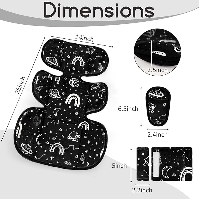 Infant Car Seat Insert with 3 Straps Covers, Ultra-Thick Baby Car Seat Head Support for Side Impact Protection, Minky Dot Baby Car Seat Cushion, Universal Black Carseat Head Support for Newborn