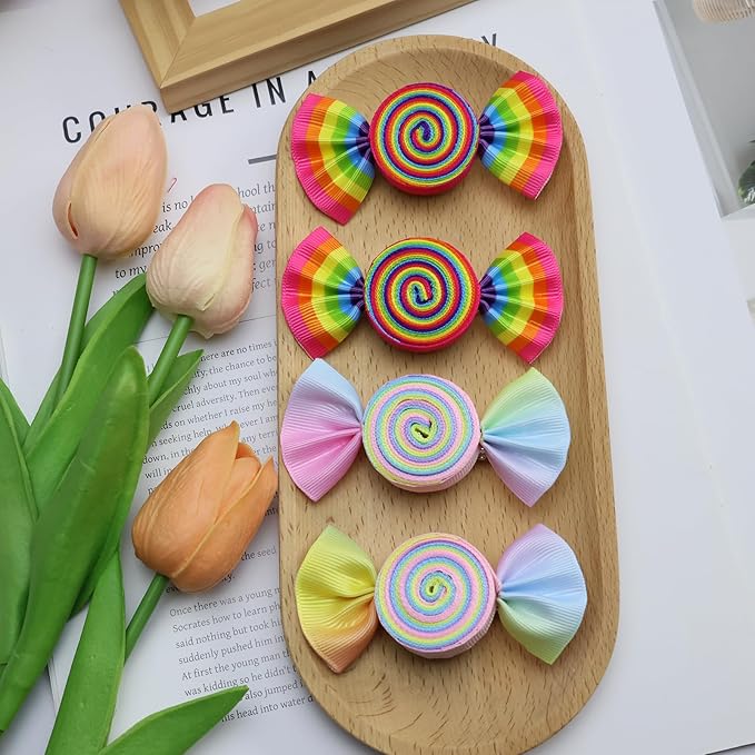 Valentine's Day Candy Rainbow Hair Clips Red Candy Hair Bow for Girls Hair Accessories for Women Child