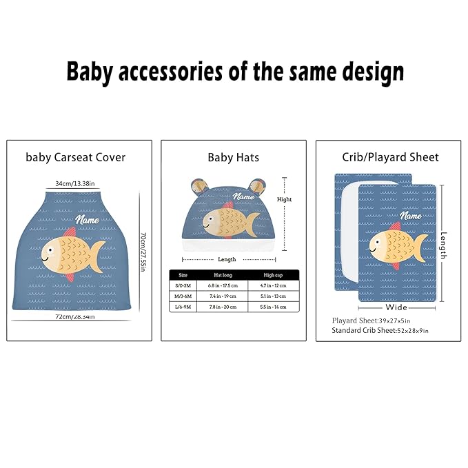 Personalized Baby Name Car Seat Cover for Boys Girls, Custom Nursing Covers for Breastfeeding, Infant Stroller Canopy, Baby Carseat Cover for Newborn, Multiuse Car Seat Canopies, Cartoon Fish