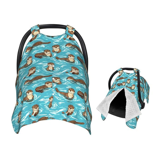 Ocean Adorable Otters Baby Car Seat Canopy Nursing Cover for Newborn Car Seat Breastfeeding Covers Blanket Newborn Shower Gift
