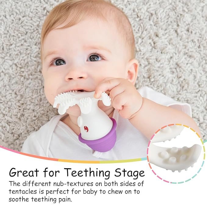 Teething Toys for Babies 6-12 Months, Mombella Octopus Teether 12-18 Months, Soft Silicone Infant Teething Toys 6-9 Month Old, Kids Chew Toy to Soothe Sore Gums, BPA Free Infant Gift, Purple