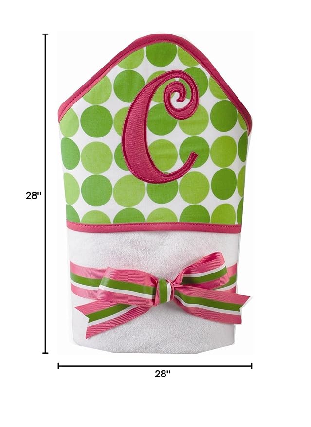 Baby Girl Pink Initial Hooded Terry Towel, Letter C
