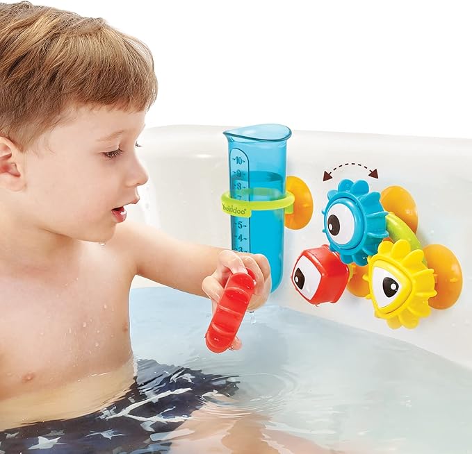 Yookidoo Baby Bath Toy - Spin 'N' Sort Water Gear - Childrens Sensory Water Wheel Set That Attaches to Any Size Tub - Includes Suction Cups, 3 Googly Eye Gears, and Pourers