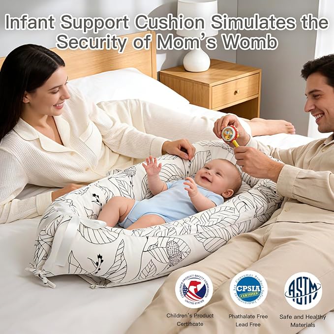 Infant Support Cushion | Organic Cotton Infant Support Cushion | Reversible, Adjustable & Portable Floor Cushion | Soft, Breathable, Washable Cover