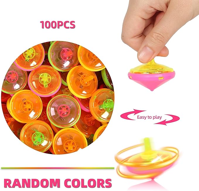 PROLOSO 100 Pcs Light Up Spinning Tops LED Flashing Spinners with Gyroscope