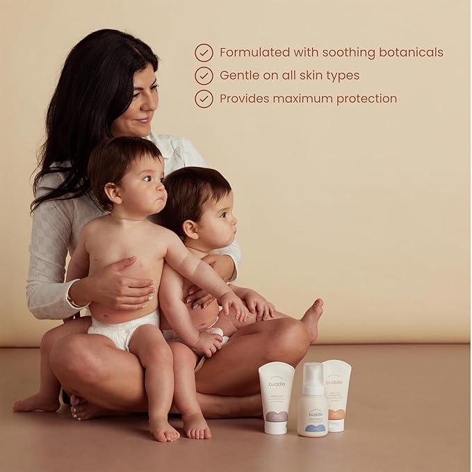 Buddle Diaper Rash 3-Piece System, 40% Zinc Oxide Ointment, Diaper Cream & Foam Cleanser for No-Rinse Cleansing