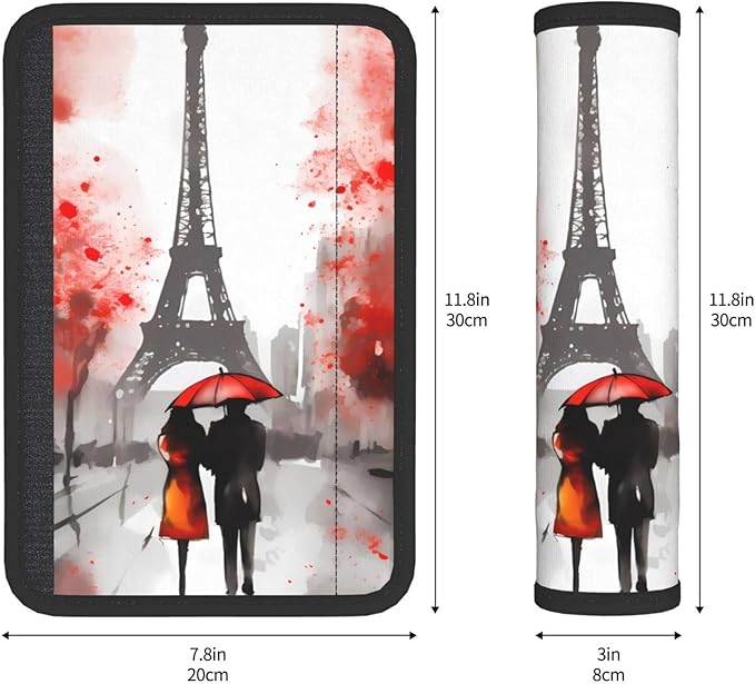France Paris Eiffel Tower Seat Belt Cover Fits Cars Trucks SUV Sedans Air Permeability Car Seatbelt Strap Cover, Romantic Auto Interior Accessories Protector