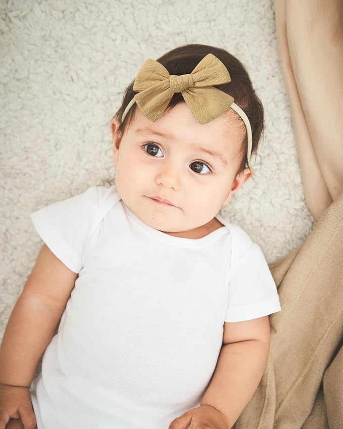 doboi 10PCS Baby Girls Headbands Hair Bows Nylon Linen Hairbands Handmade Hair Accessories for Newborn Infant Toddlers Little Girl and Kids
