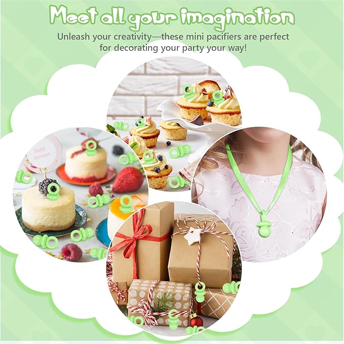 36 PCS Plastic Pacifiers for Baby Shower Game Boy Girl, 1.75 Inch Cute Baby Shower Pacifiers for Decoration DIY, Gender Reveal Table Scatter, Pacifier Hunt Games, Party Favors(Green)
