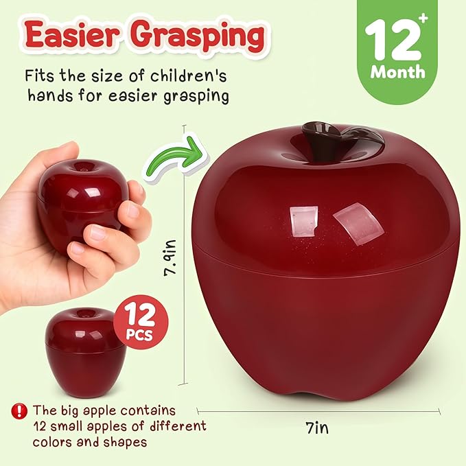 Apple Toys,Montessori Geometric Shape Sorter Toys for Toddlers 1-3,Early Educational Learning Color Sorting & Fine Motor Matching Games,Easter Basket Stuffers Gifts for Preschool Boys Girls