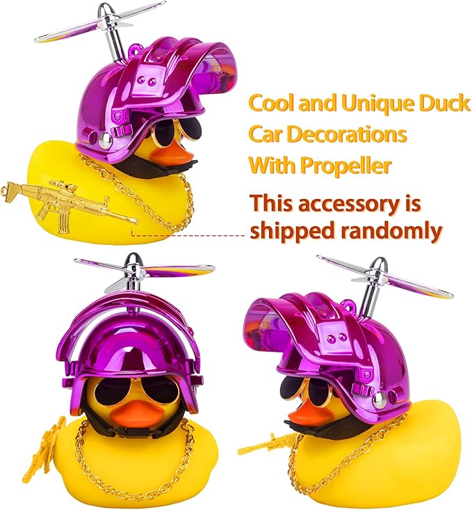 Wonuu Yellow Duck Car Dashboard Ornament - Cool Squeaky Glasses Duck With Propeller Helmet Decoration Accessory (Y-Pink)