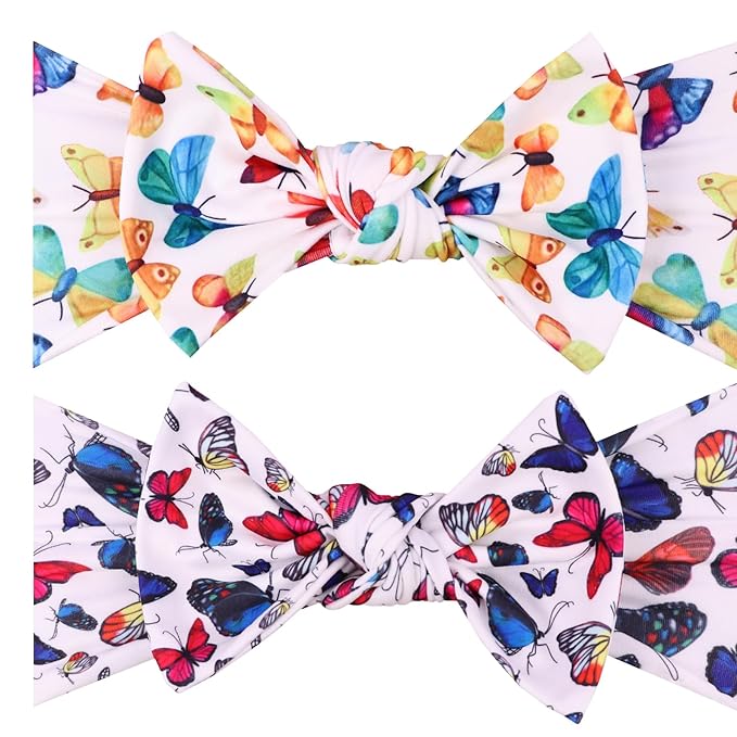 LemonSpce Handmade Baby Head wrap with Bows Stretchy Soft Infant Comfortable Baby Bow for Newborn girls and boys,Toddler-Trendy Designs,Butterfly Printed Hair Accessories