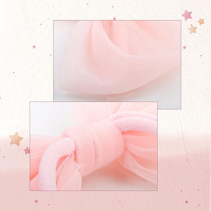 4 Pcs 4.5’’ Organza Lace Bow for Baby Girls White Headbands Pink Mesh Hair Bows Baby Shower Gifts for Newborn Infant Toddler Girl
