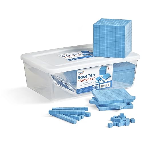 hand2mind Blue Plastic Base Ten Blocks Complete Classroom Set, Place Value Blocks, Counting Cubes, Math Blocks Kindergarten, Manipulative Kit for Mathematics for Elementary Teachers (Set of 161)