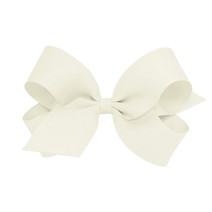 Wee Ones Girls' Classic Grosgrain Hair Bows with Plain Wrap Center, No-Slip Hair Clip, Handmade, Antique White, Large