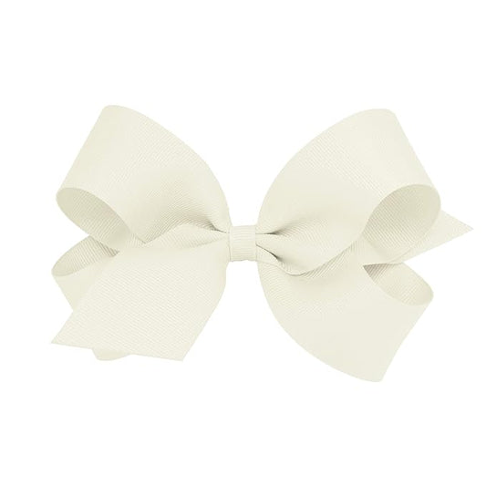 Wee Ones Girls' Classic Grosgrain Hair Bows with Plain Wrap Center, No-Slip Hair Clip, Handmade, Antique White, Large