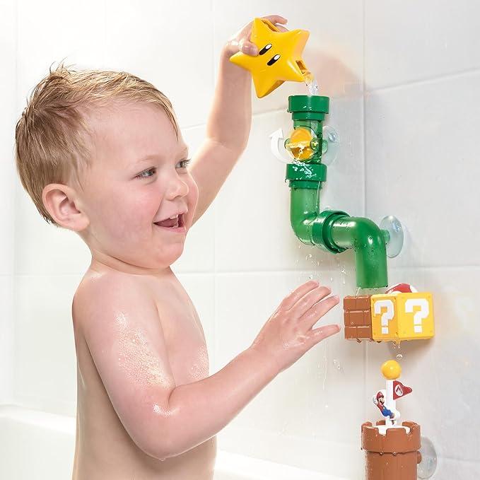 My Mario Pipes Playset by TOMY Toomies - Pouring Toddler Water Toys for Bath or Pool with Suction Cups - Officially Licensed Mario Toys - Ages 2 Years and Up