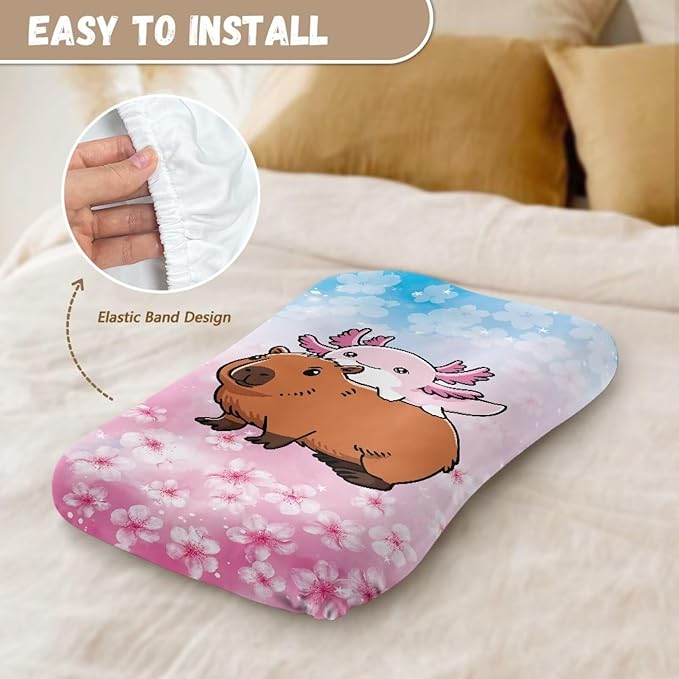 Capybara Axolotl Baby Lounger Cover for Boys Girls, Cherry Blossoms Newborn Infant Lounger Covers 31.5'' x 21.3'' Soft and Breathable Nest Replacement Slipcover