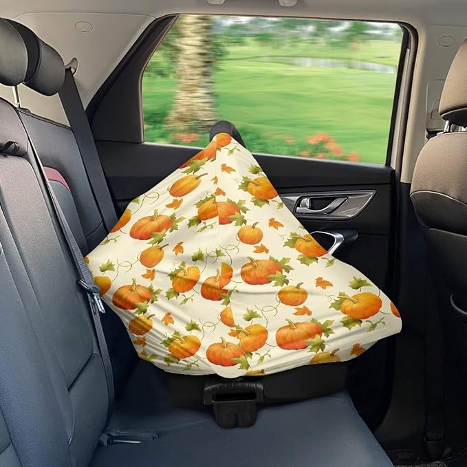 AFPANQZ Pumpkin Car Seat Covers for Babies Stretchy Lightweight Soft Nursing Cover Breastfeeding Shield Carseat High Chairs Gender Neutral Shopping Carts Infant Baby Beanie and Bags