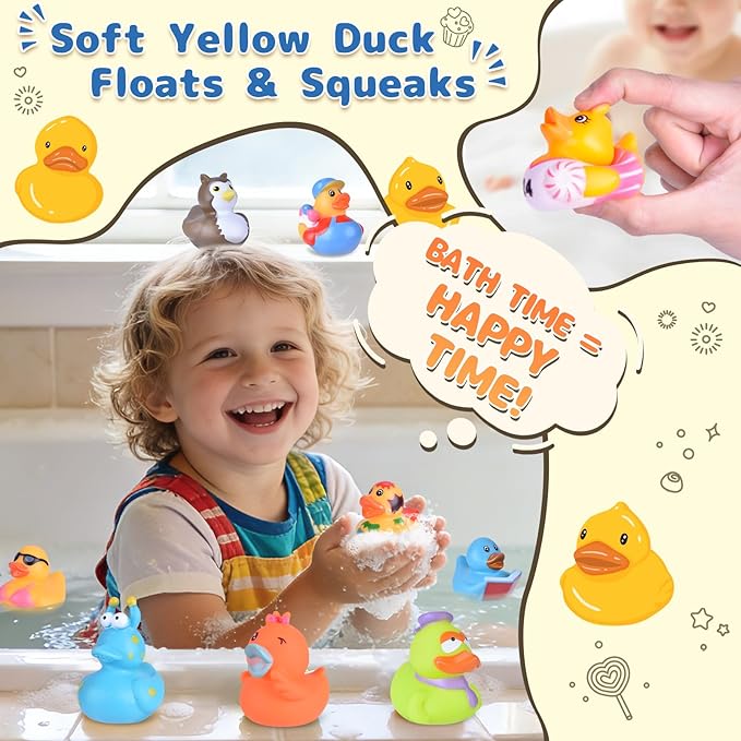 35 Packs Rubber Ducks in Bulk Assortment Car Ducks for Ducking, Small Rubber Duckies for Toddler Baby Bath Toys Floater Duck Bath Pool Toys Kids Party Favors with Mesh Carry Bag