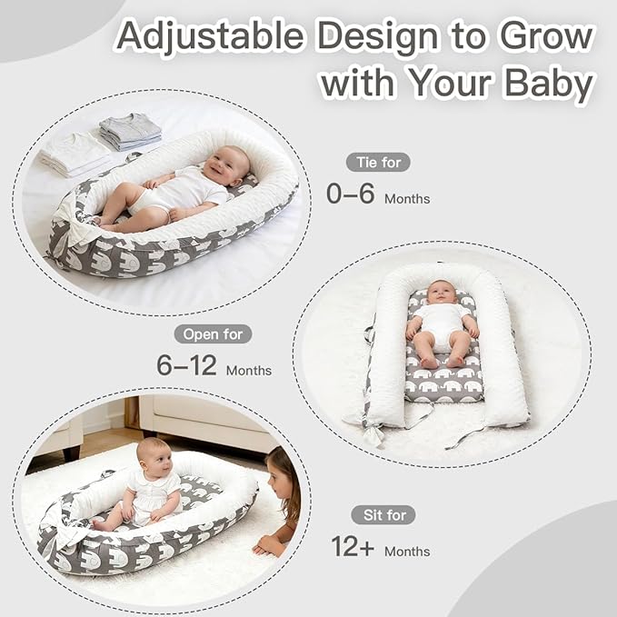 Baby Support Cushion | Organic Cotton Infant Support Cushion| Reversible, Adjustable & Portable Floor Cushion | Soft, Breathable, Washable Cover