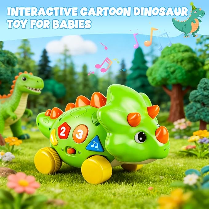 Musical Dinosaur Toy for Baby, Dinosaur Crawling Toys for 3-9 Months, Babies 6-12 Months for Early Development Learning Toys with Light & Sound, Birthday Gift for 1 2 Year Old Toddlers
