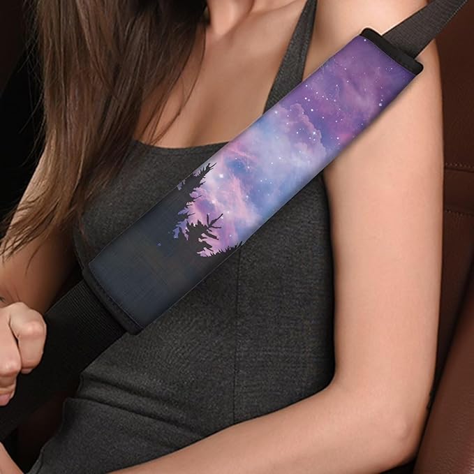 AFPANQZ 2pcs Universal Car Seat Belt Pads Cover Starry Forest Print Seat Belt Comfort Shoulder Pads for Adults Children Seat Cushion Shoulder Straps Cushion Purple