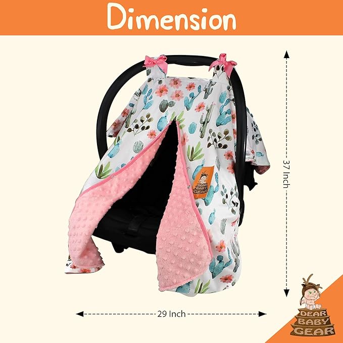Dear Baby Gear Carseat Canopy with Snap Opening for Girls - Infant Canopies - Nursing Covers - 37" x 29" (Watercolor Cactus Floral, Coral)