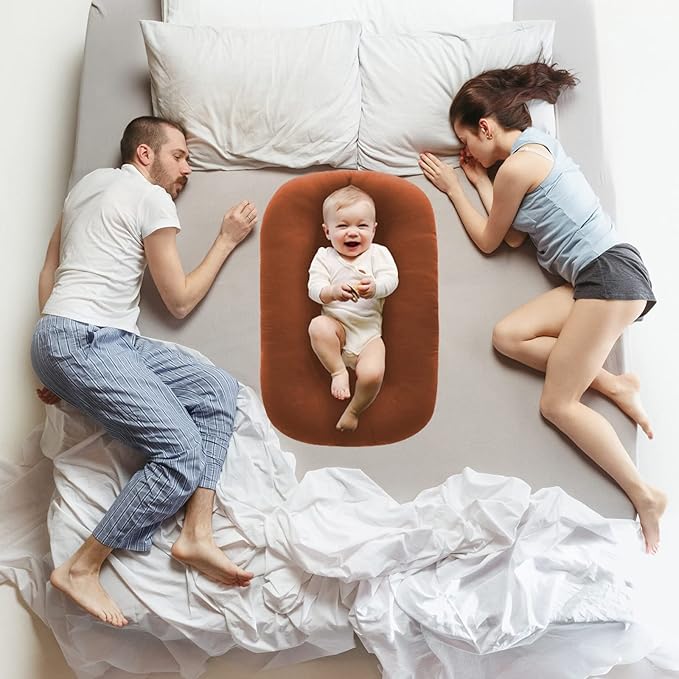 Baby Lounger, Baby Lounger for Newborn 0-24 Months, 100% Breathable Cotton Baby Nest for Tummy Time & Diaper Changes, Portable Infant Essentials for Home & Outdoor(Coffee)
