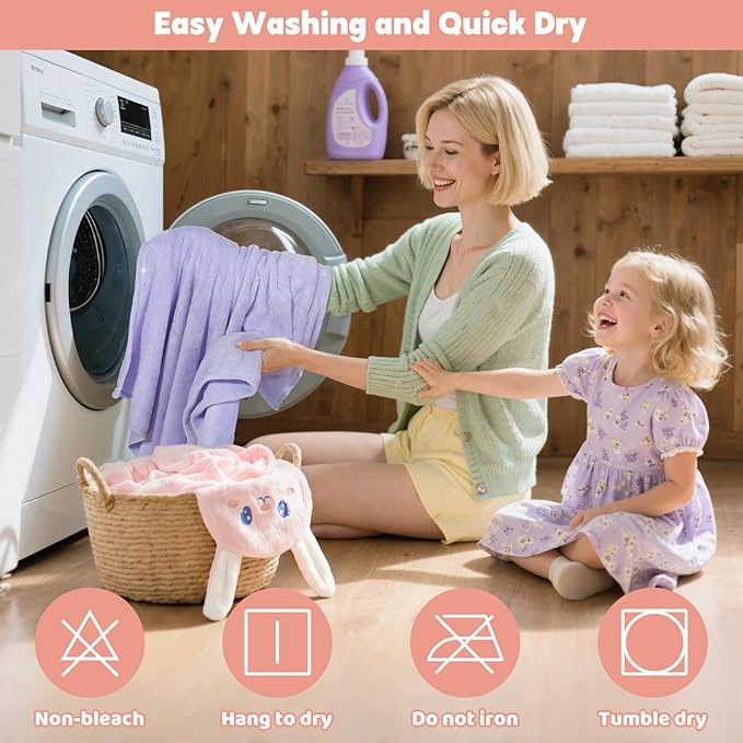 6 PCS Toddler Bath Towel Set for Boy Girl 0-5 Year, 2 PCS Thick Absorbent Hooded Baby Bath Towels Large 55" x 27.5" & 4 PCS Washcloths, Ultra Soft Gifts for Infant, Toddler, Kids, Rabbit & Elephant