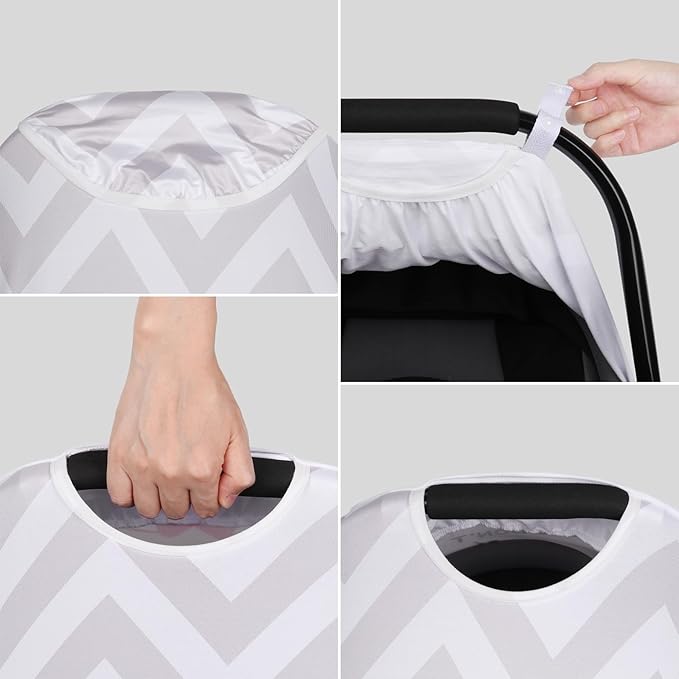 Metplus Car Seat Cover, Breathable Mesh Window Infant Carseat Canopy for Baby Boys & Girls, Summer Stroller Sunshade Net for Airflow & Privacy, Stretchy Universal Fit