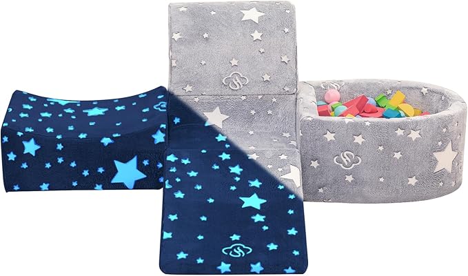 Tiita Baby Climb and Crawl Playset 5-Piece, Kids Foam Climbing Block with Small Ball Pit - Indoor Soft Play Climber for Playtime Fun, Grey Star