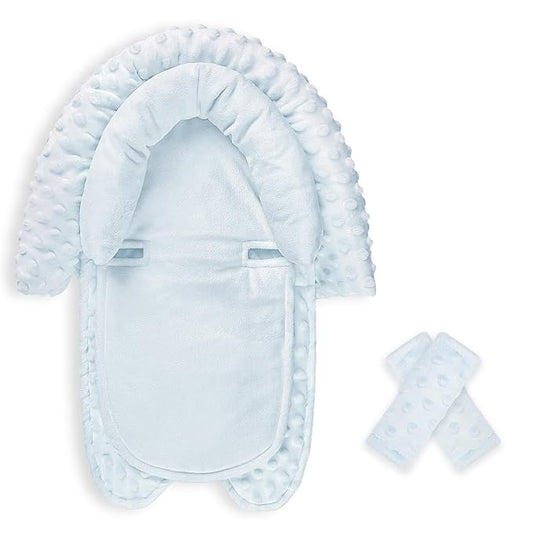Infant Car Seat Insert, Baby Car Seat Head & Body Support with Straps Pads, Soft Newborn Preemie Carseat Insert Cushion for Girls Boys, Fits Carseat, Stroller, Swing, Bouncer, Light Blue
