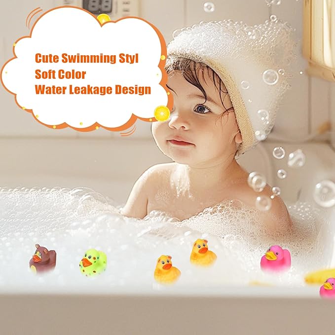 LINICE 100 Pcs Rubber Ducks, Random Assortment Ducks Bulk, Mini Rubber Duckies for Toddler Baby Bath Toys, Kids Bath Pool Toys Birthday Gifts Party Favors